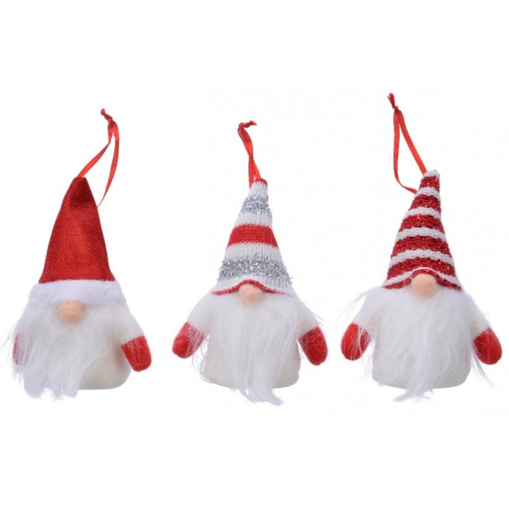 Decoris Hanging Polyester Gnome Figure 11 x 6 x 9cm - 3 Assorted