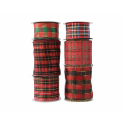 Decoris Polyester Ribbon Checkered - 6 Assorted