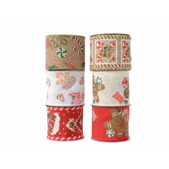 Decoris Polyester Gingerbread Man Ribbon 6 x 270cm - 6 Assorted