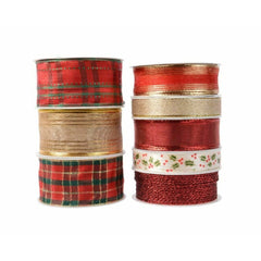 Decoris Polyester Ribbon Red/ Gold- 8 Assorted