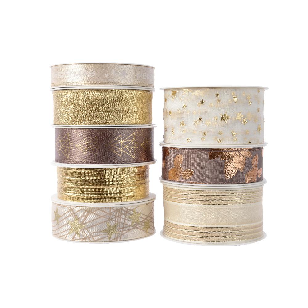 Decoris Polyester Ribbon Gold/ Pearl - 8 Assorted