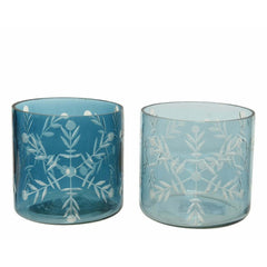 Decoris Glass Tealight Holder with Snowflake 8cm - 2 Assorted Shades of Blue