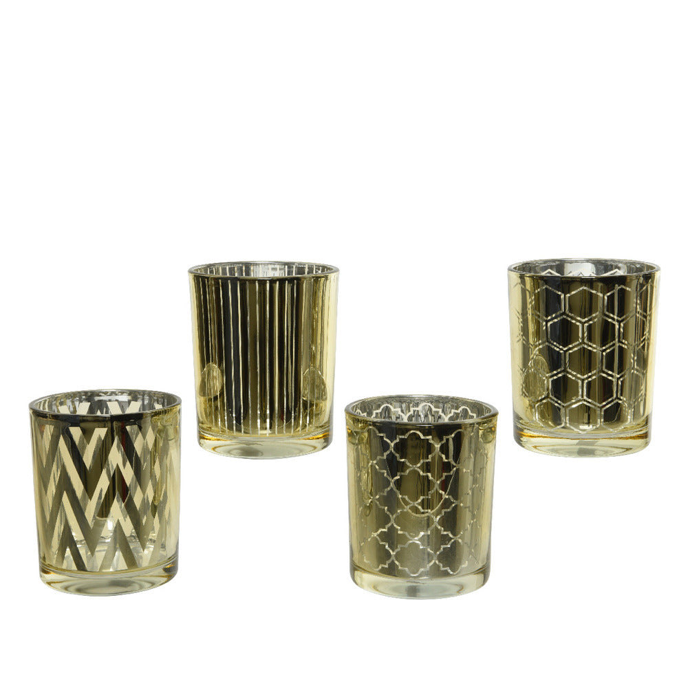 Decoris Glass Tealight Holder 8cm - Gold 4 Assorted