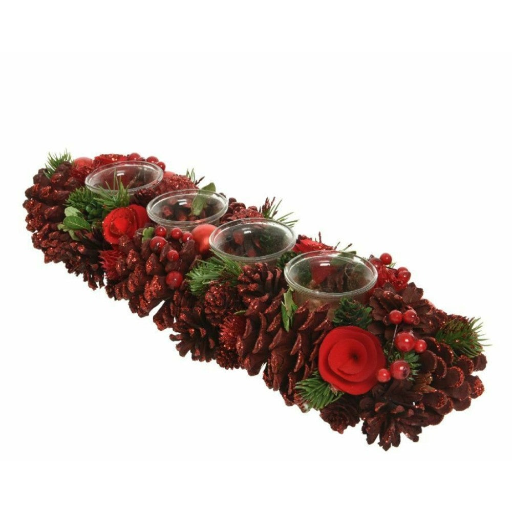 Tealightholder Pinecone 15 x 45 x 9cm - Red