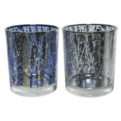 Decoris Glass Tealight Holder with Laser Cut Branches 8cm - 2 Assorted Shades of Blue