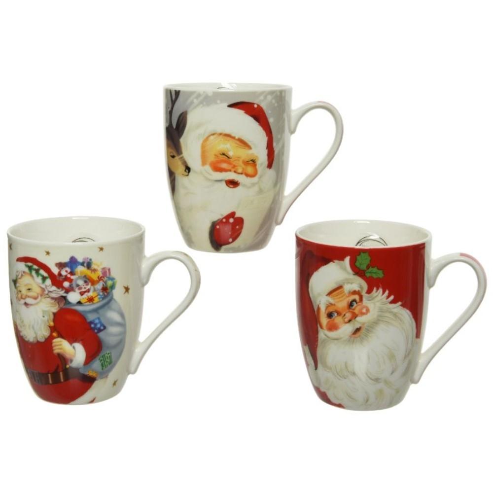 Decoris Porcelain Mug with Santa Design - 3 Assorted