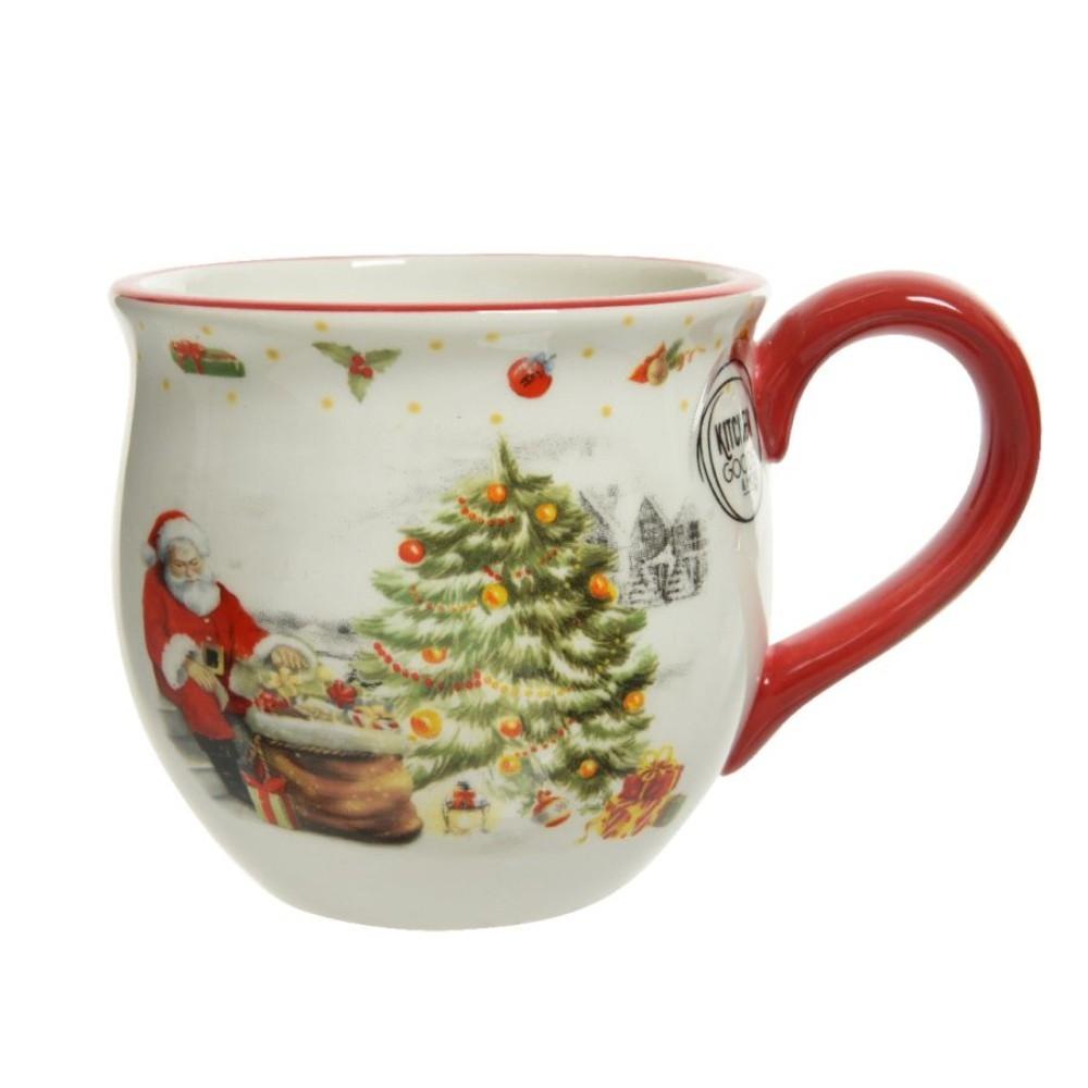 Decoris Dolomite Mug with Santa and Tree Design 13cm