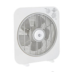 White box fan with control knobs on a white background
