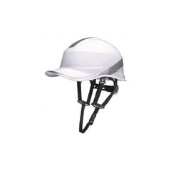 Delta Plus ABS Safety Helmet Baseball Cap with Shape Chin Attachment -and Rotor Adjustment - White