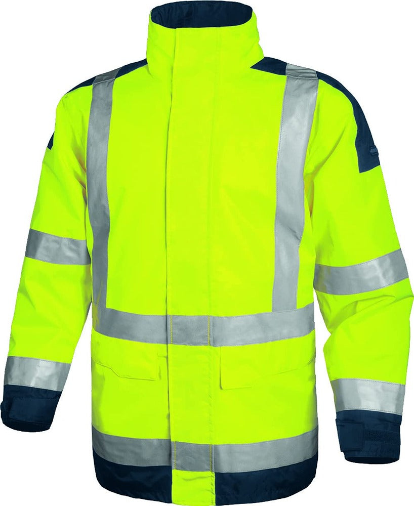 Delta Plus PU Coated Polyester High Visibilty Parka Size L - Fluorescent Yellow/ Navy Blue