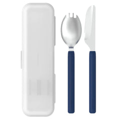 Kikkerland Travel Utensil Set with Spork and Knife - Navy Blue