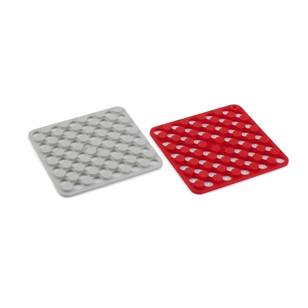 JJ DUO SPOT-ON SET OF 2 SILICONE TRIVETS (SQUARE) - GREY/RED 20163 (SS21)