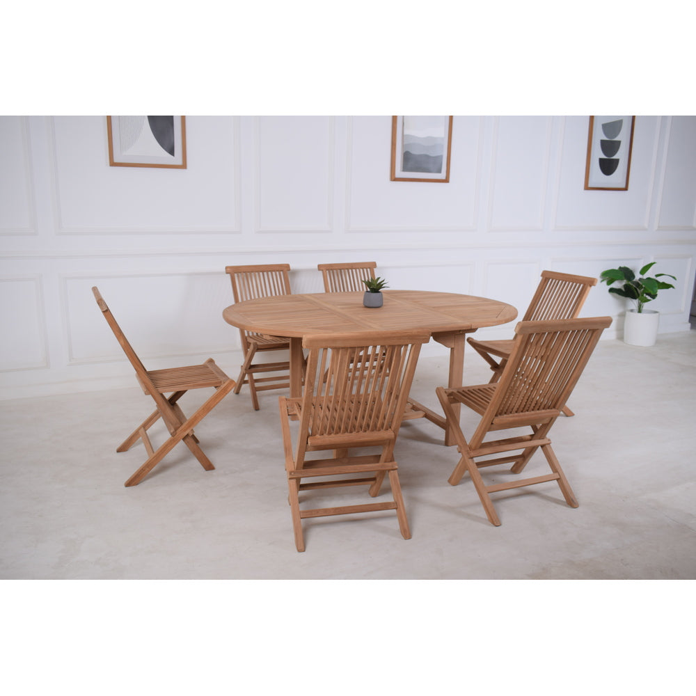 Round Wooden Teak Extendable Table 120-170 x 120cm with 6 Chairs