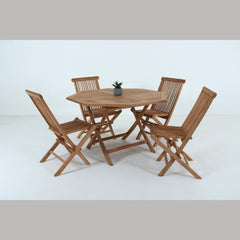 Wooden Teak Octogan Folding Table 120cm with 4 Chairs