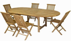 Wooden Teak Oval Extendable Table 180-240 x 120cm with 6 Chairs