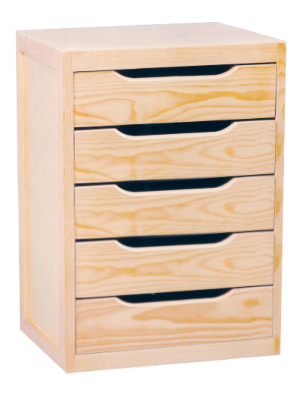 Blocco 5 cassetti Pino Massiccio grezzo 46x39x30cm