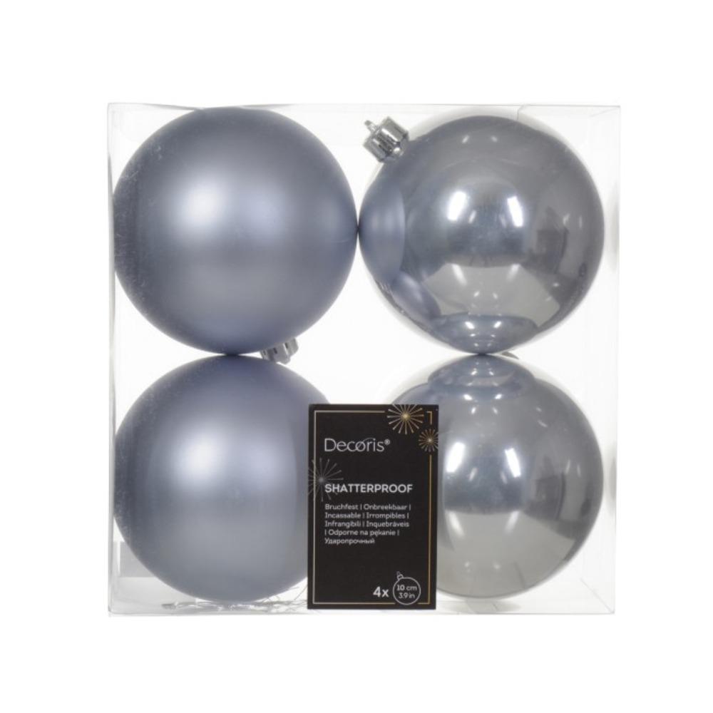 Decoris Shatterproof Baubles Box of 4 Pieces 10cm - Hazy Blue