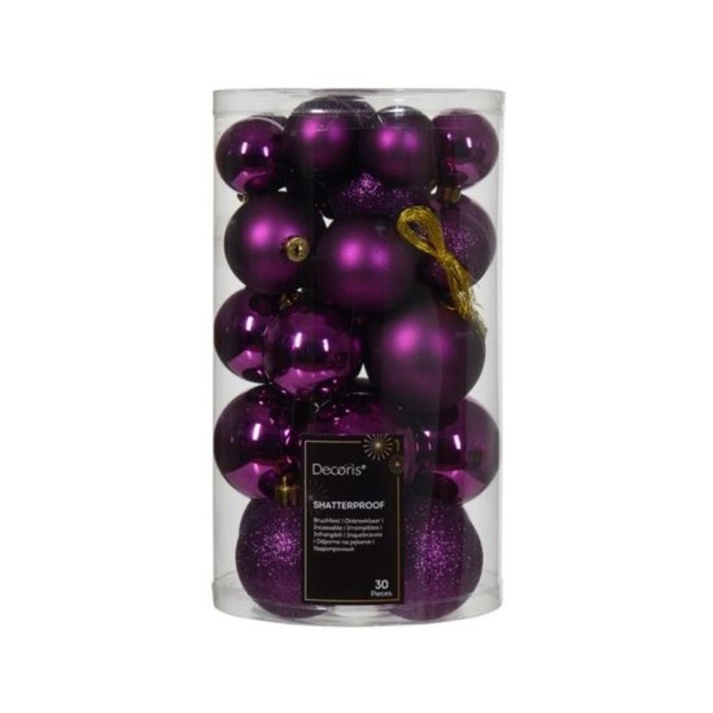 Decoris Shatterproof Baubles Tube of 30 Pieces 8cm - Violet