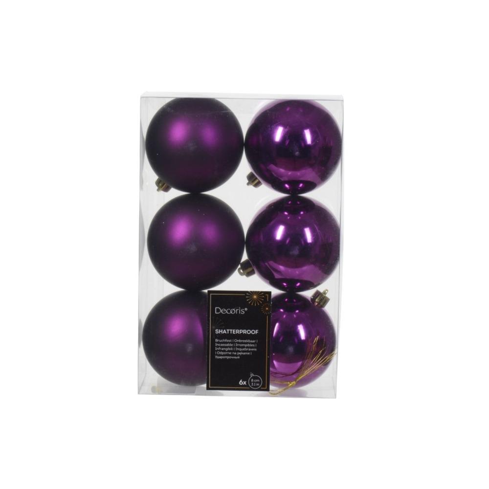 Decoris Shatterproof Baubles Box of 6 Pieces 8cm - Violet