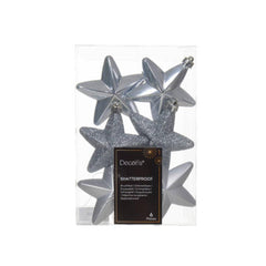 Decoris Shatterproof Star Baubles Box of 6 - Hazy Blue