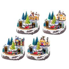 Lumineo BO Village House with Rotating Train 18.5 x 17.90cm - 4 Assorted