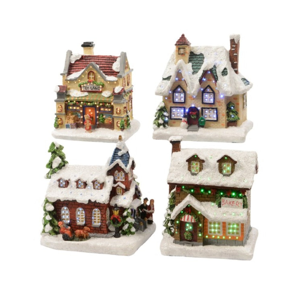 Lumineo BO Village Houses 19 x 23cm - 4 Assorted