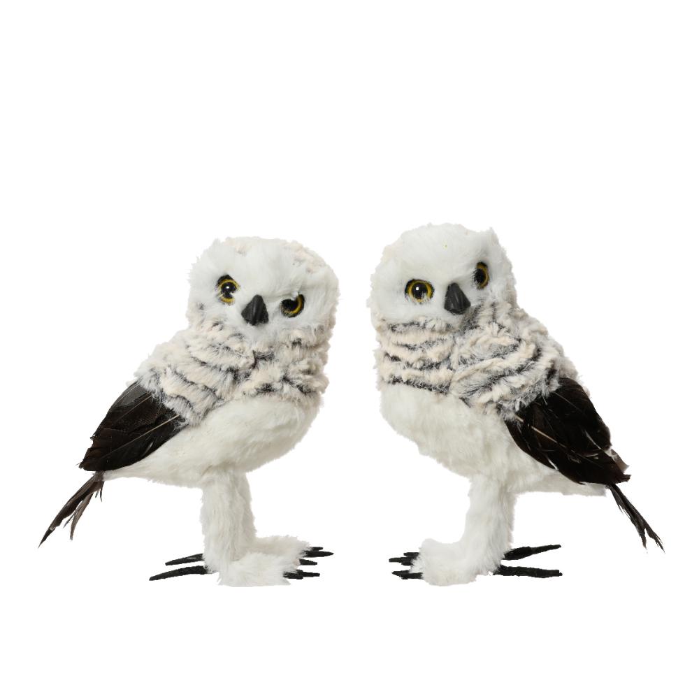Decoris Foam Standing Owl with Fur 21cm - 2 Assorted