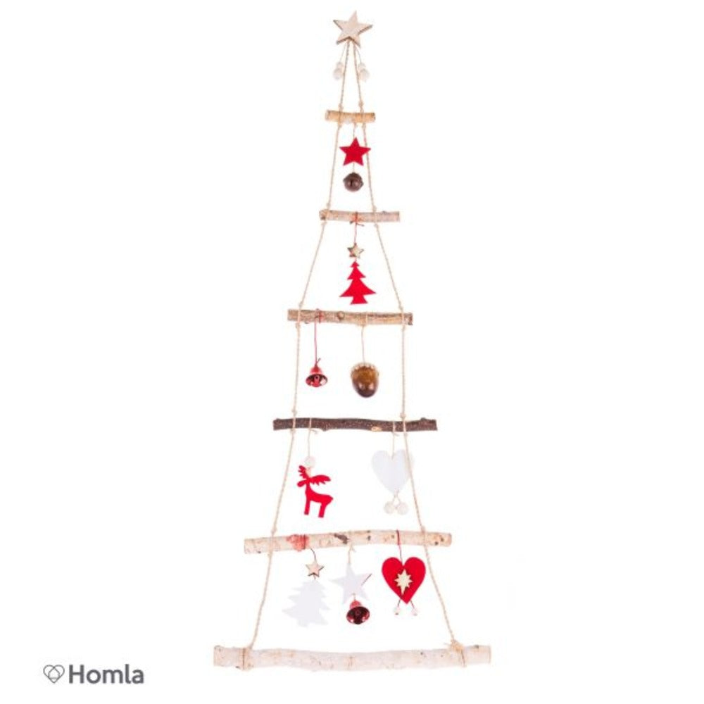 Decoris Wooden Ladder Tree for Wall with Decorations 100cm