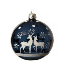 Decoris Glass Bauble Reindeer 8cm - Transparent Night Blue