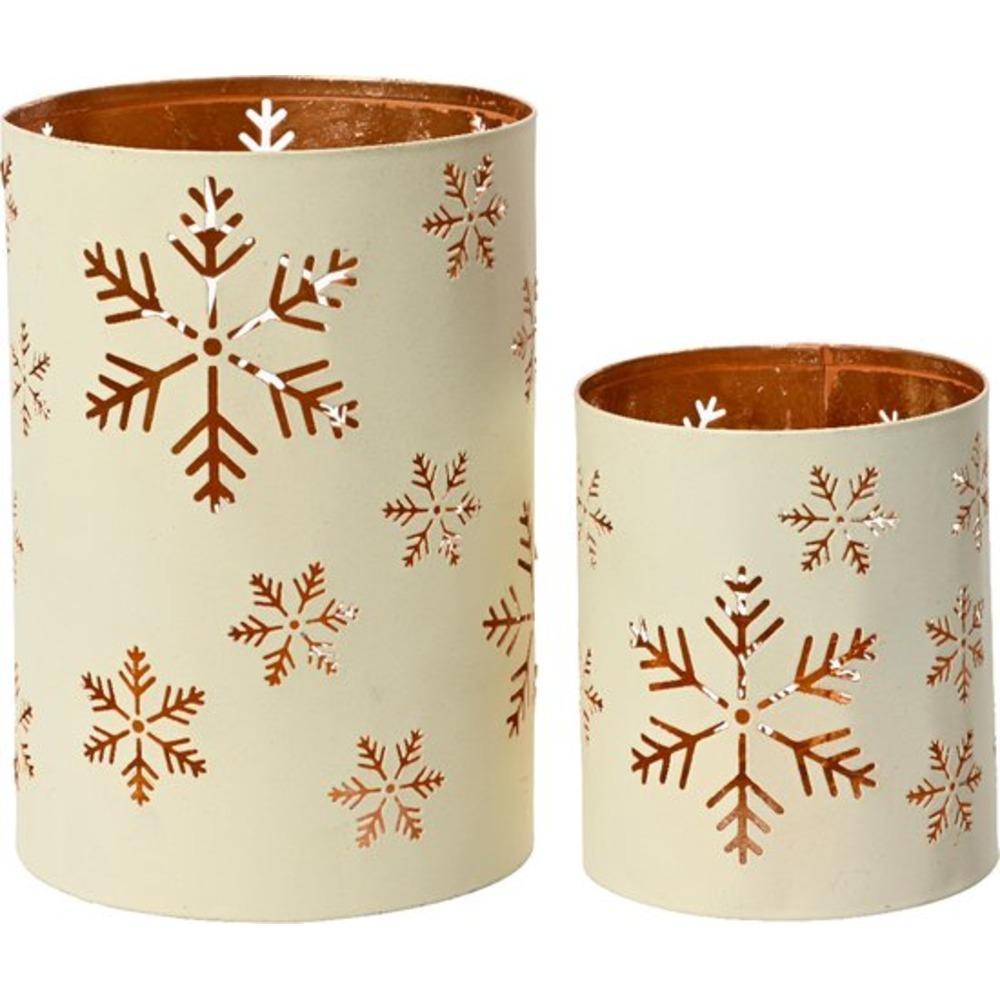 Decoris Iron Tealight Holder Set of 2 Pieces with Rose Gold and Cut-out Design - Cream