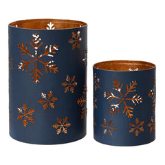 Decoris Iron Tealight Holder Set of 2 Pieces with Rose Gold and Cut-out Design - Blue