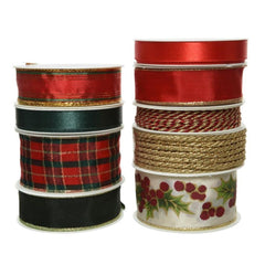 Decoris Polyester Ribbon Red/ Dark Green - 9 Assorted