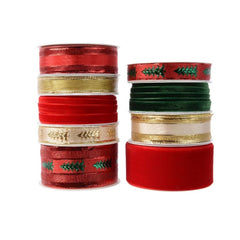 Decoris Polyester Ribbon Red/ Green Velvet - 9 Assorted