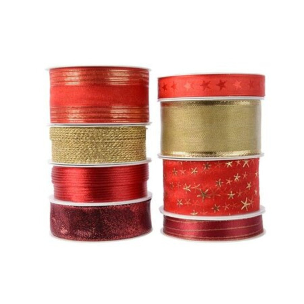 Decoris Polyester Ribbon Red/ Gold - 8 Assorted