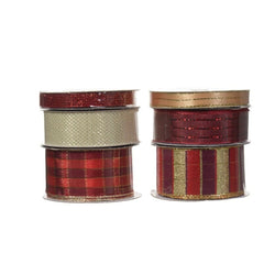 Decoris Polyester Ribbon Red/ Gold - 6 Assorted
