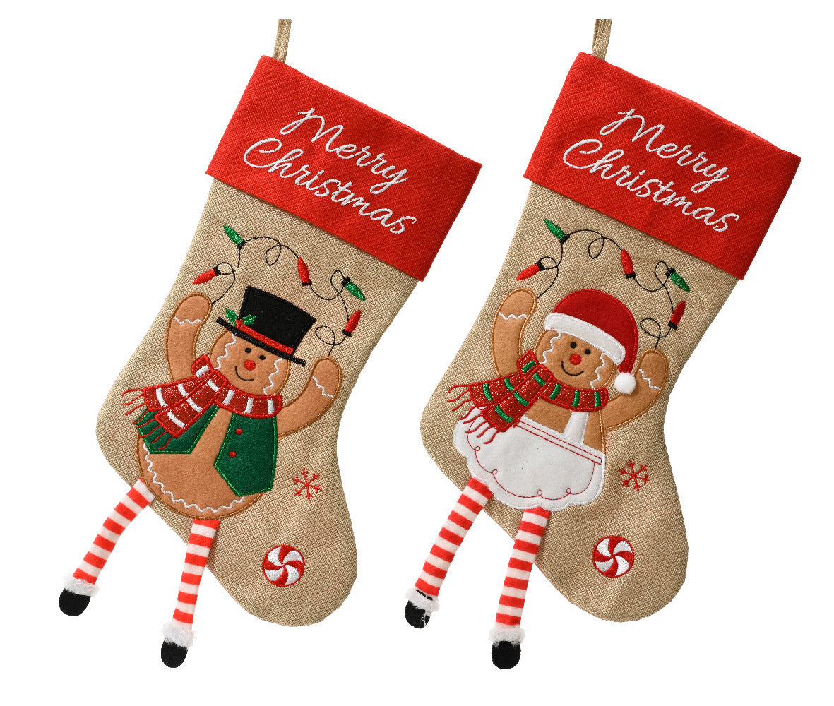Decoris Polyester Stocking 40cm with Dangle Legs - Gingerbread