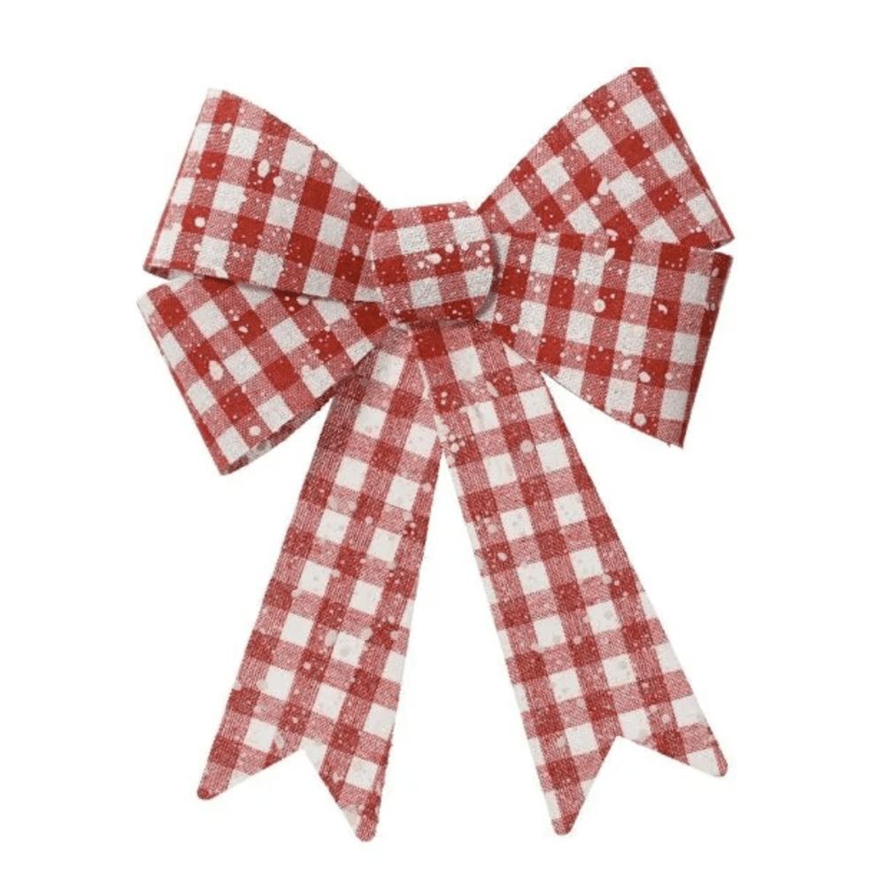 Decoris Polyester Bow Set of 3 Pieces with Snow and Checkered Design