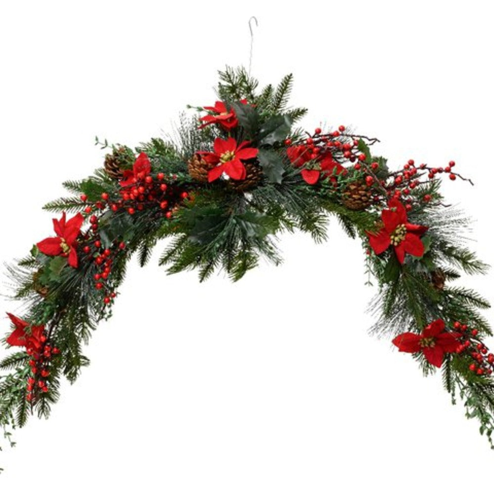 Everlands Classic Garland with Pinecones, Poinsettia and Berries 120cm