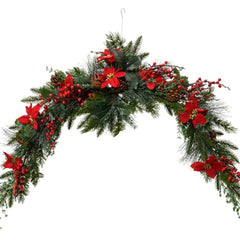 Everlands Classic Garland with Pinecones, Poinsettia and Berries 120cm