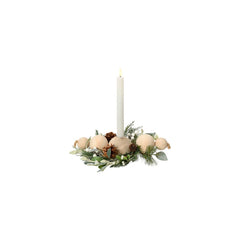 Everlands Modern Candleholder with Pre-Lit Candle, Wooden Base, Pinecones and Eucalyptus 30cm