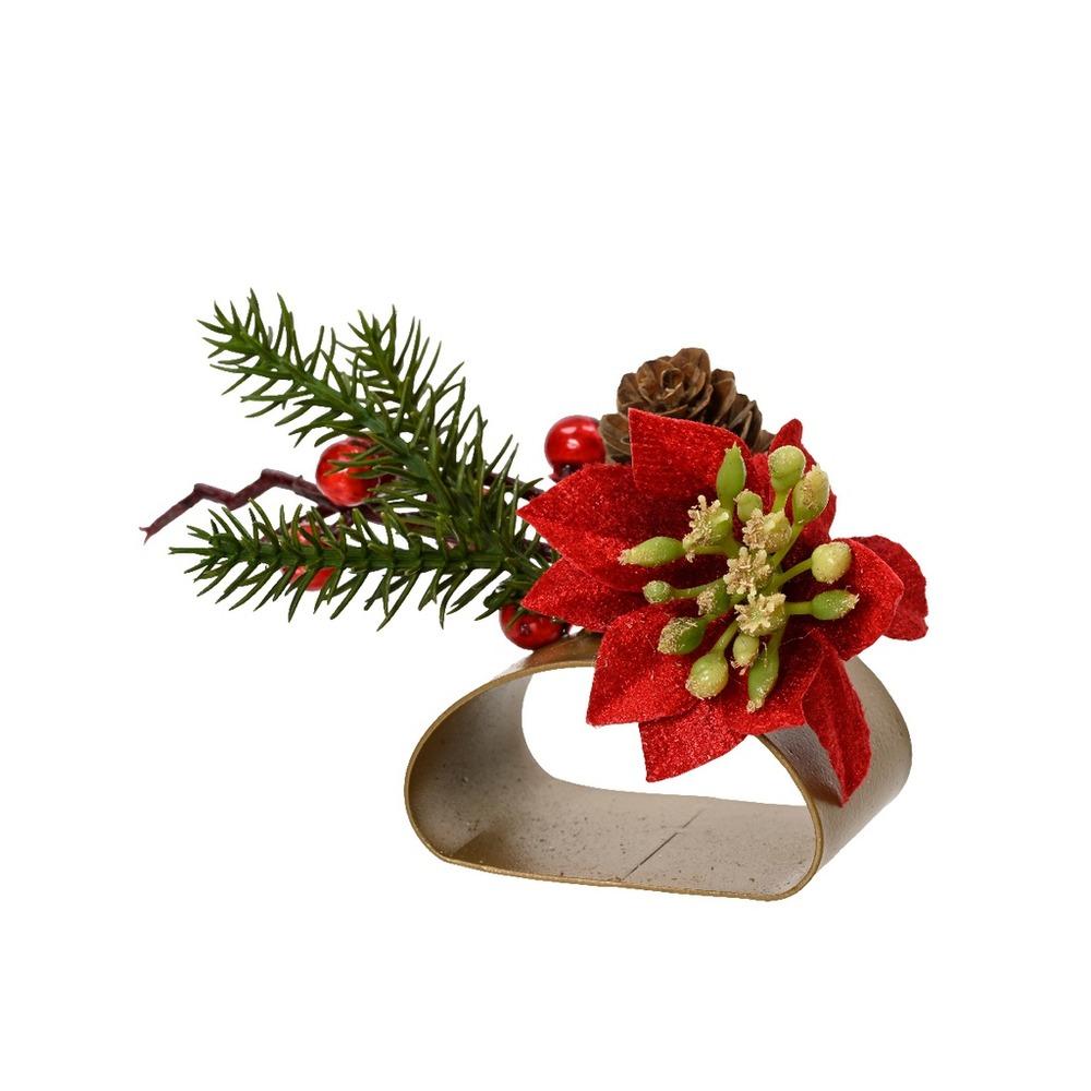 Everlands Classic Napkin Ring with Poinsettia and Berries 10cm