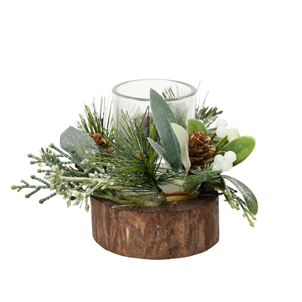 Everlands Modern Tealightholder with Pinecones and Eucalyptus 14cm