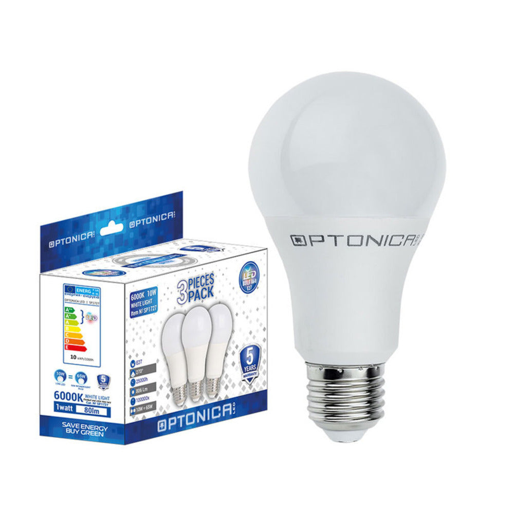 Optonica Led Bulbs A60 8.5W E27 806LM 2700K - 3 Pack