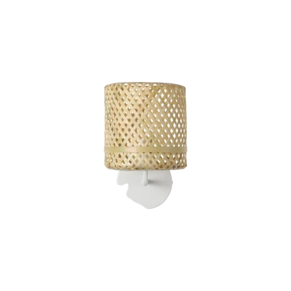 Inspire Palanga Wall Lamp E14 16cm - Metal White with Natural Bamboo