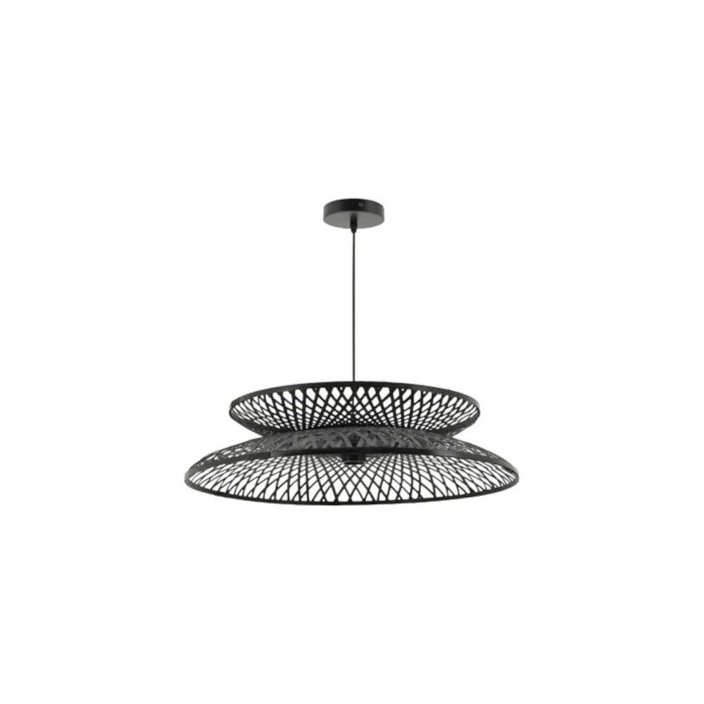 Inspire Shiso Pendant Lamp E27 60cm - Metal Black with Rattan