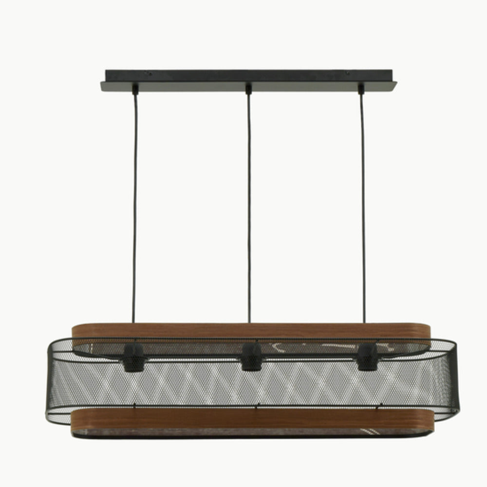 PENDANT LAMP E27X3 L80CM METAL BLACK, DARK WOOD INSPIRE TAIGA