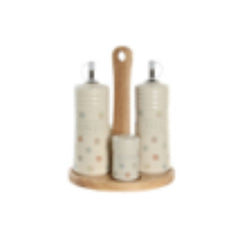 iDecor Stoneware Wood Salt, Vinegar, Salt and Pepper Set 18 x 15 x 22cm - Little Dots