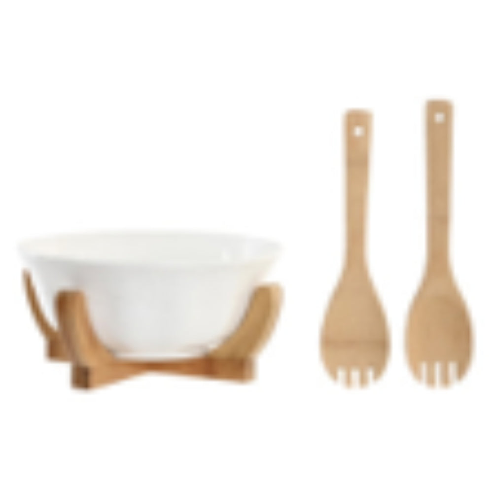 iDecor Bamboo Salad Bowl Set of 3 Porcelain 27 x 29 x 14cm - White