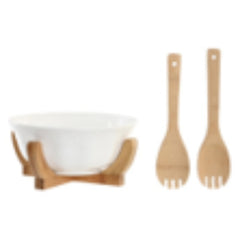 iDecor Bamboo Salad Bowl Set of 3 Porcelain 27 x 29 x 14cm - White