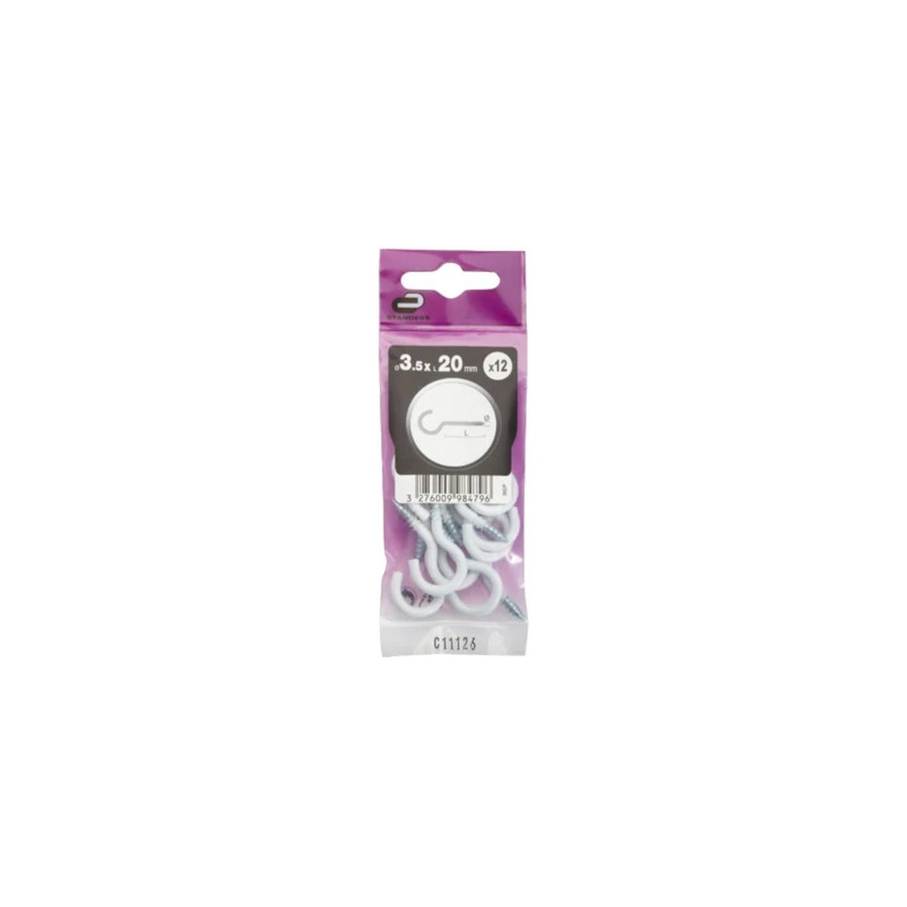 Standers Cup hooks white powder coated 3.5x20mm 12pc